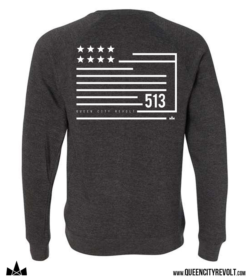 Cincinnati Ohio, 513 Crew Sweatshirt, Charcoal Grey