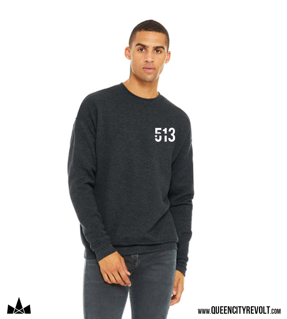 Cincinnati Ohio, 513 Crew Sweatshirt, Charcoal Grey