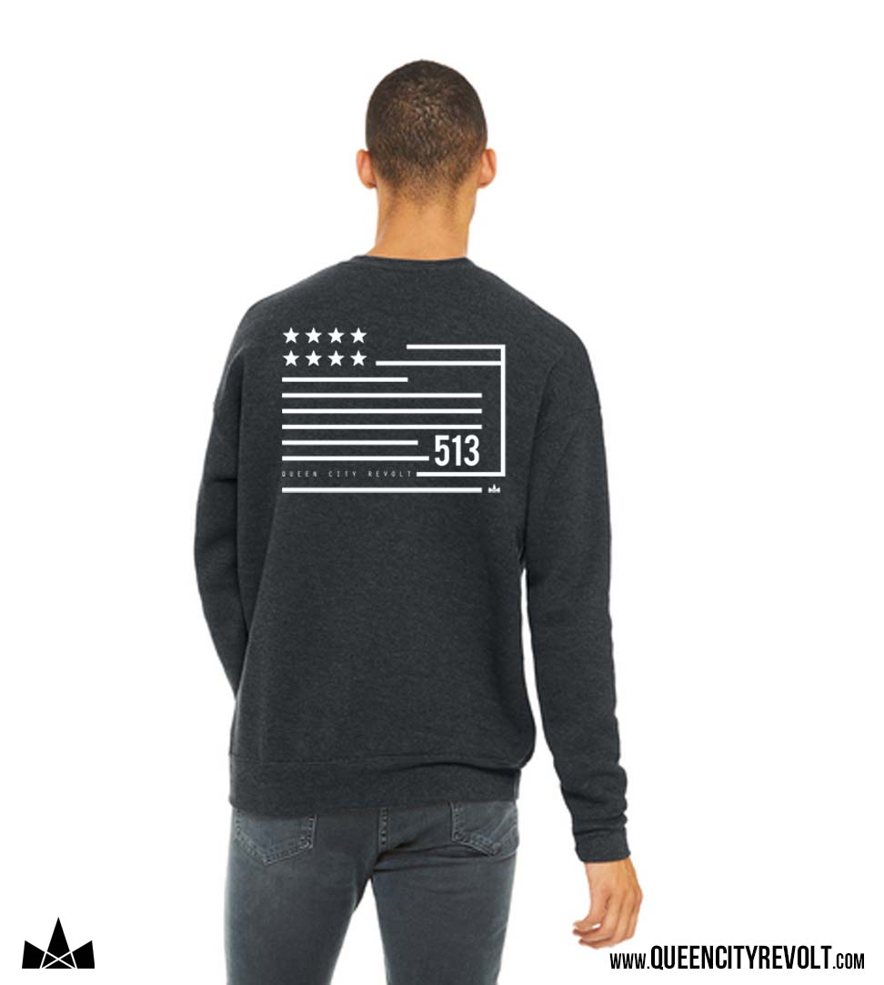 Cincinnati Ohio, 513 Crew Sweatshirt, Charcoal Grey