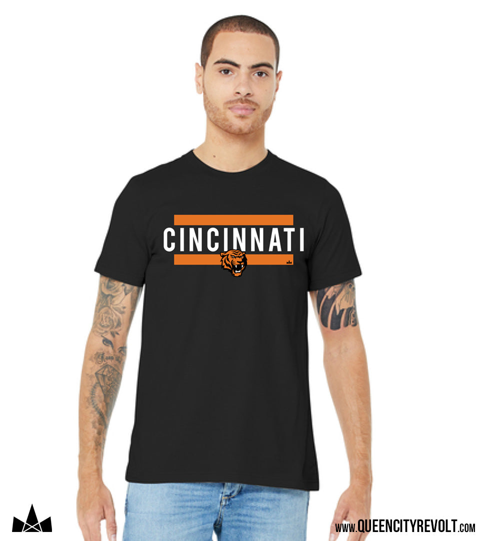 Cincinnati Football, Tiger Block T-Shirt, Black