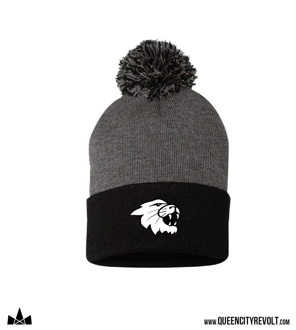 Harrison Knit Cuff Pom Beanie, Black/Grey