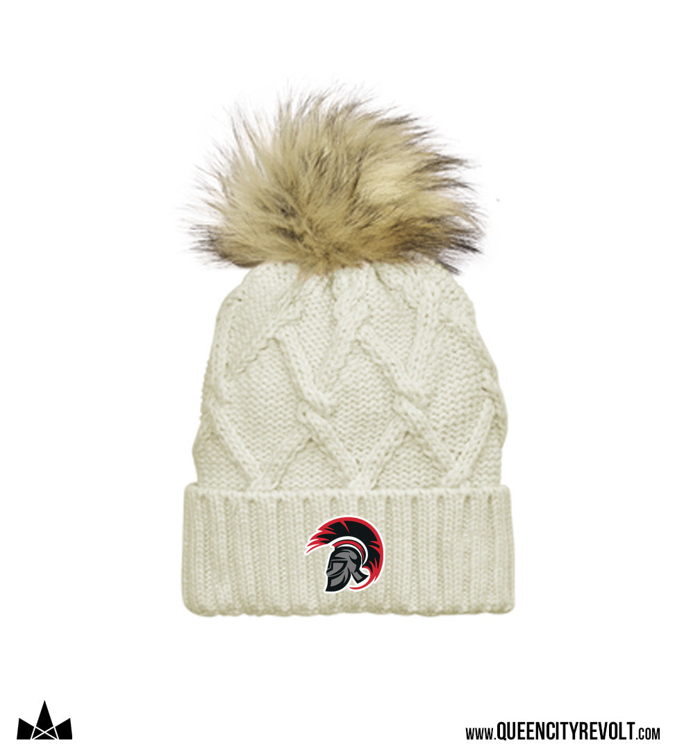 East Central Knit Pom Beanie, Ivory/Faux Fur