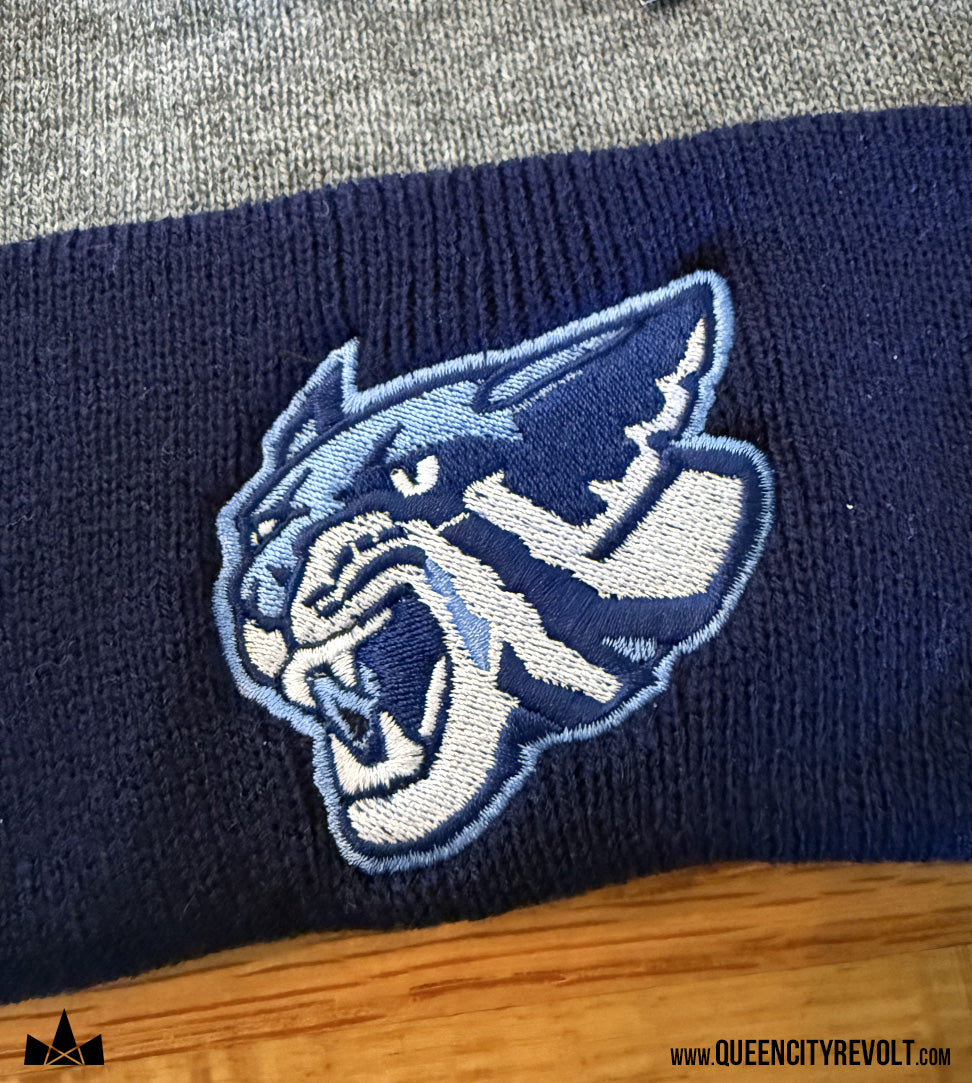 Franklin Co, Knit Cuff Pom Beanie, Navy/Grey