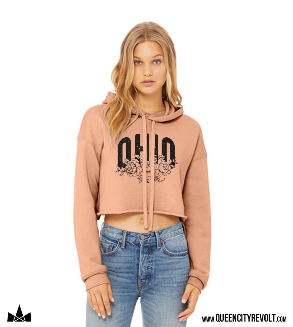 Ohio Floral, Cropped Sweatshirt, Peach