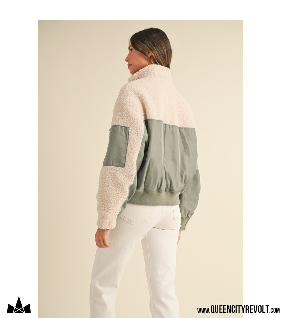 Women's Bomber Sherpa, Oatmeal/Mint