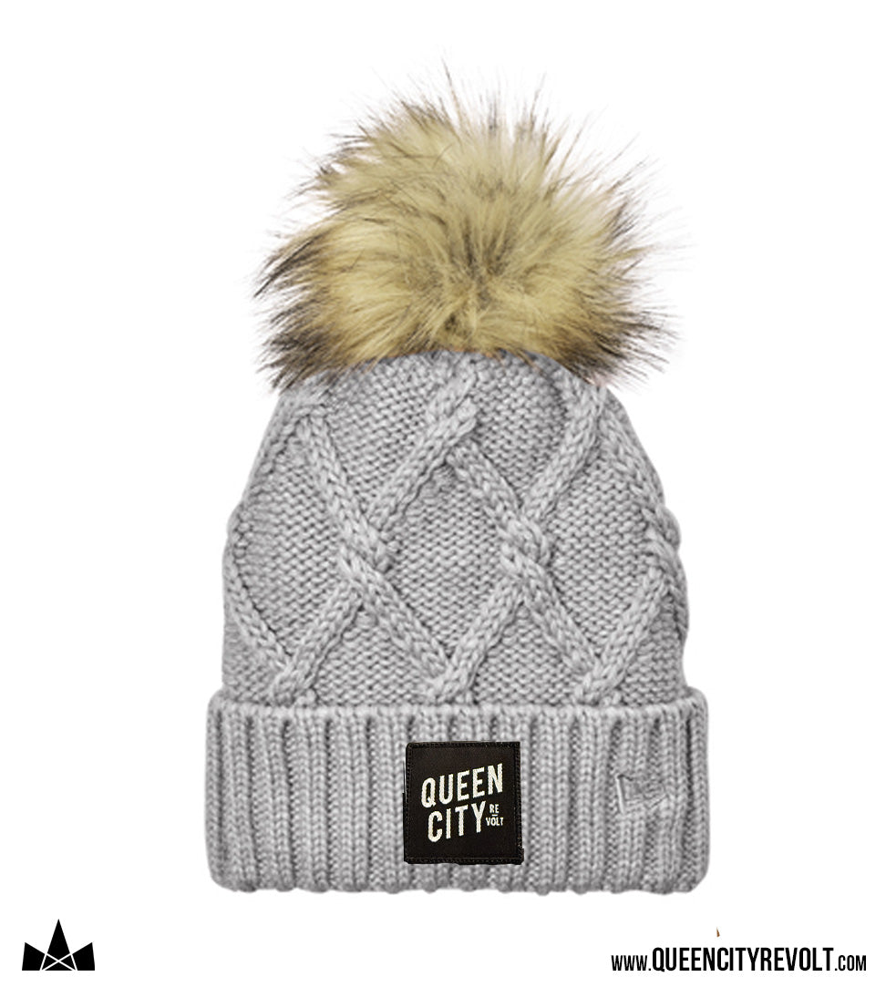 QCR Knit Pom Beanie, Grey/Faux Fur