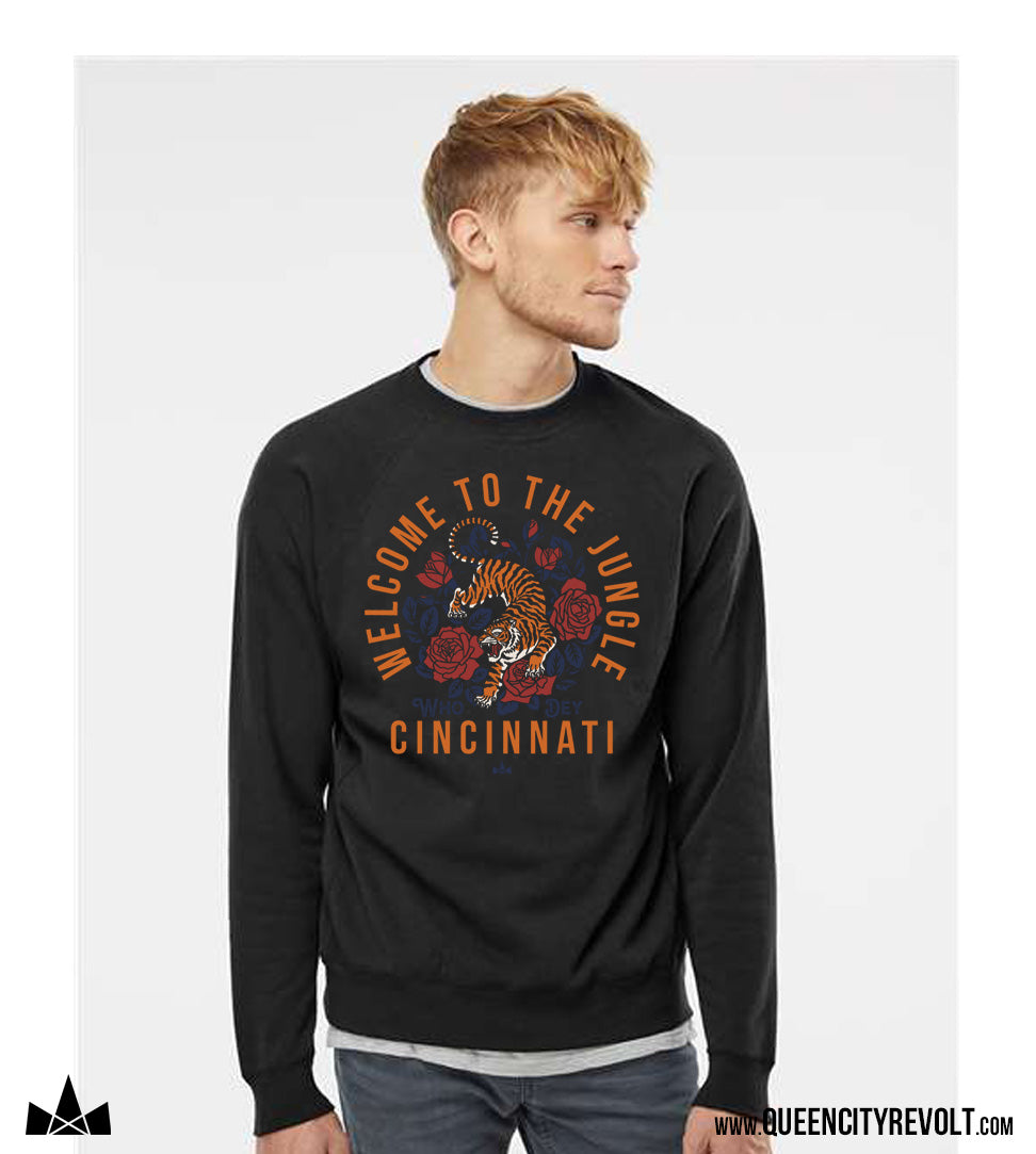 Floral Tiger Crew Sweatshirt, Cincinnati Football, Black