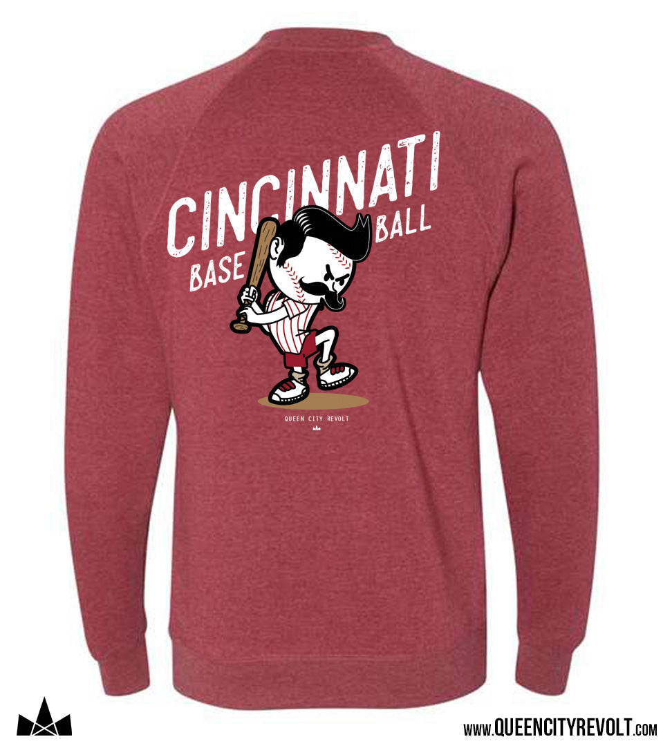 Young Mr Red Crew Sweatshirt, Cincinnati Baseball, Red Heather