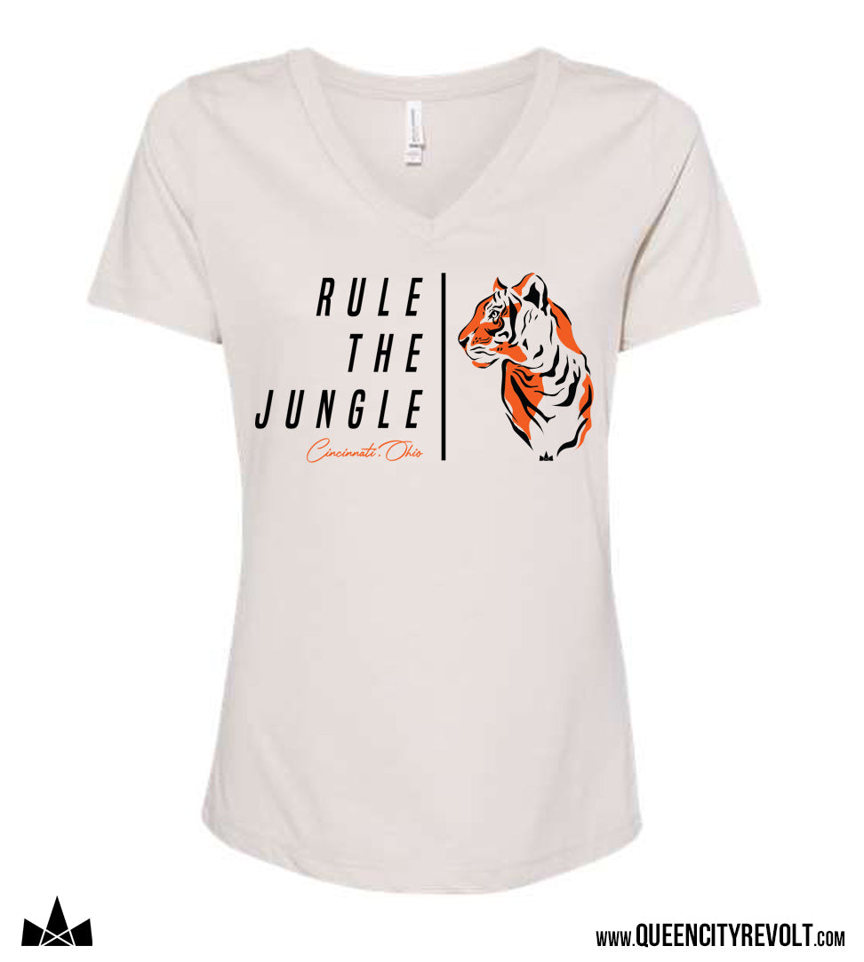 Cincinnati Football, Rule the Jungle Women's V-neck, Heather Dust