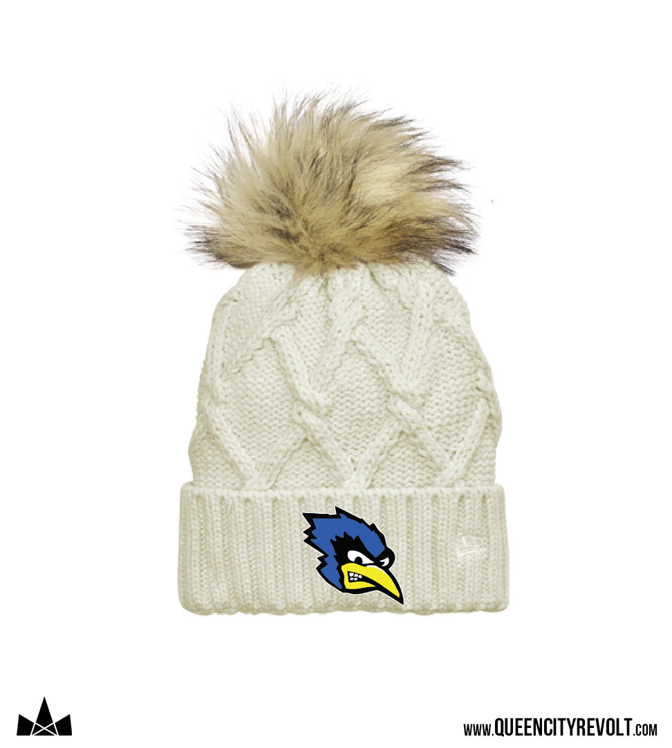 STJB Dry Ridge, Faux Fur Pom Knit Beanie, Ivory