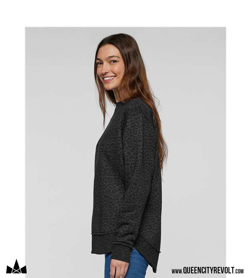 STJB Women's Crew Sweatshirt, Black Leopard