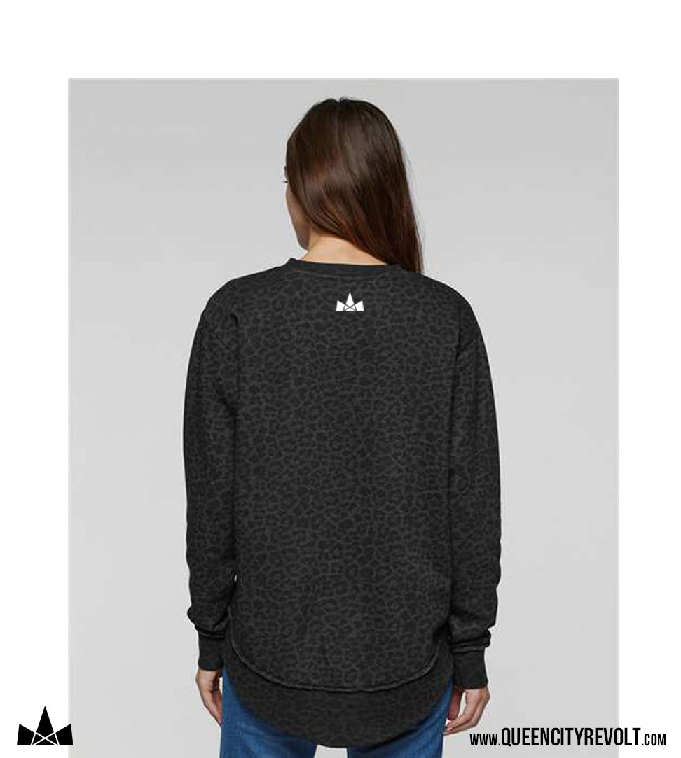 STJB Women's Crew Sweatshirt, Black Leopard