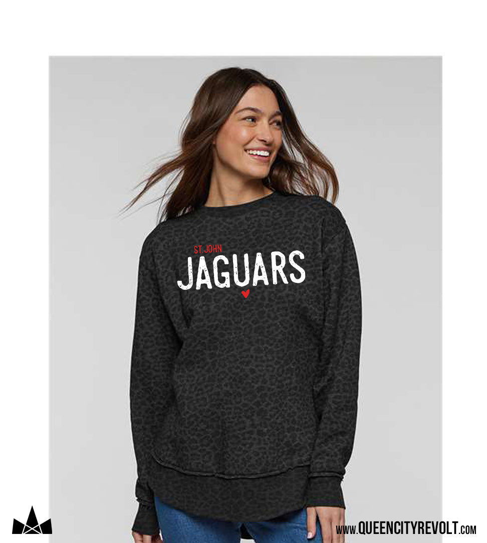 STJB Women's Crew Sweatshirt, Black Leopard