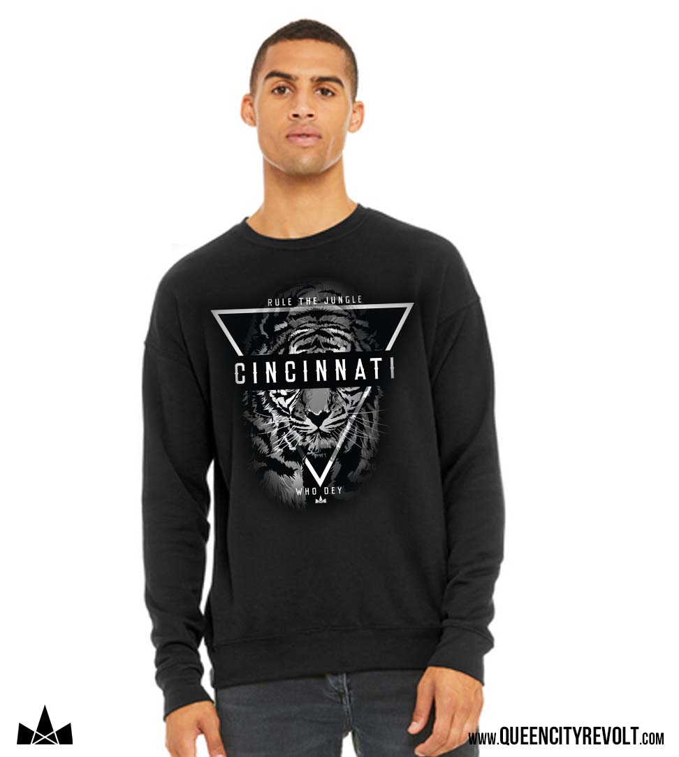 Cincinnati Football, Tiger Crew Sweatshirt, Black