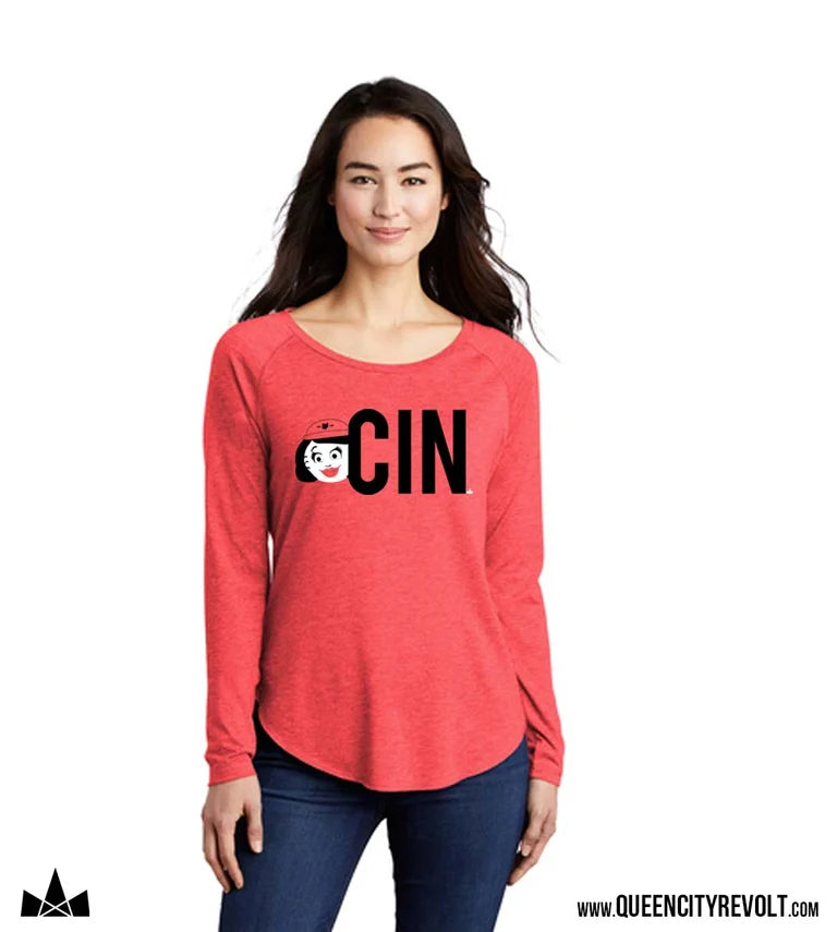 Cincinnati Baseball, Rosie CIN Longsleeve Tee, Red
