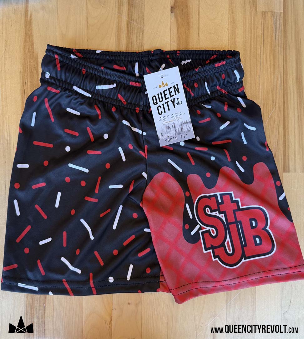 STJB Adult Drip Shorts, Black/Red