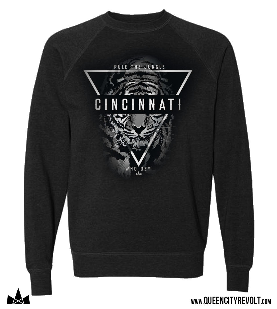 Cincinnati Football, Tiger Crew Sweatshirt, Black