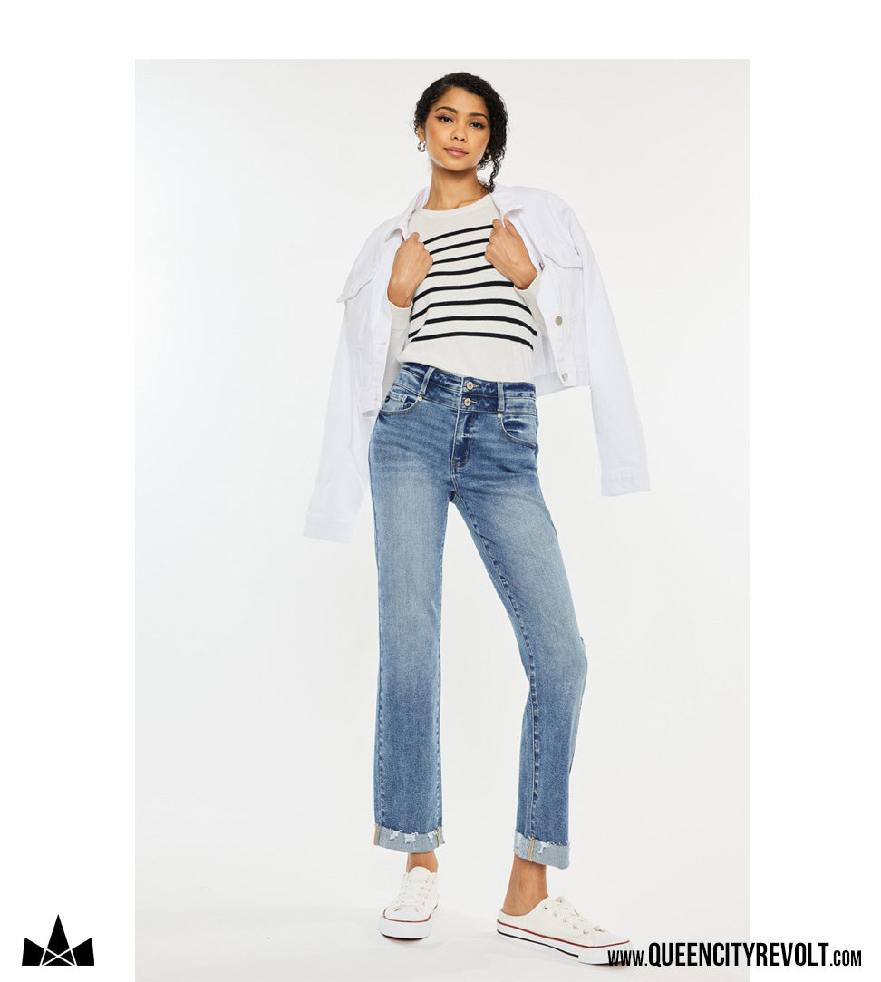 Women's High Waisted Slim Straight Jeans, Medium Wash