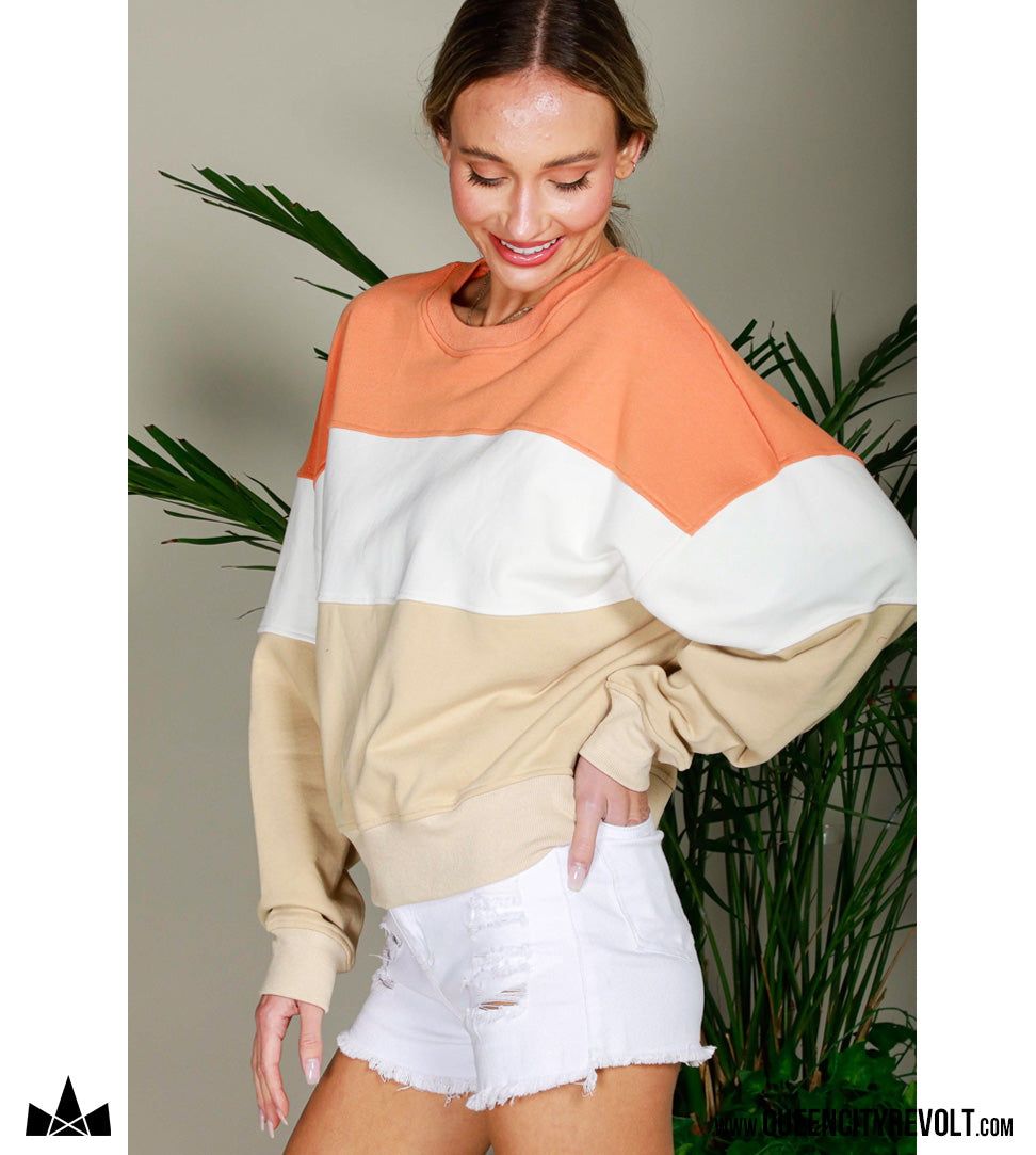 Women's Oversized Colorblock Sweatshirt, Orange