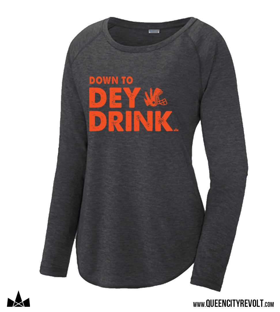 Cincinnati Football, Women's Down To Dey Drink Longsleeve Tee, Dark Grey