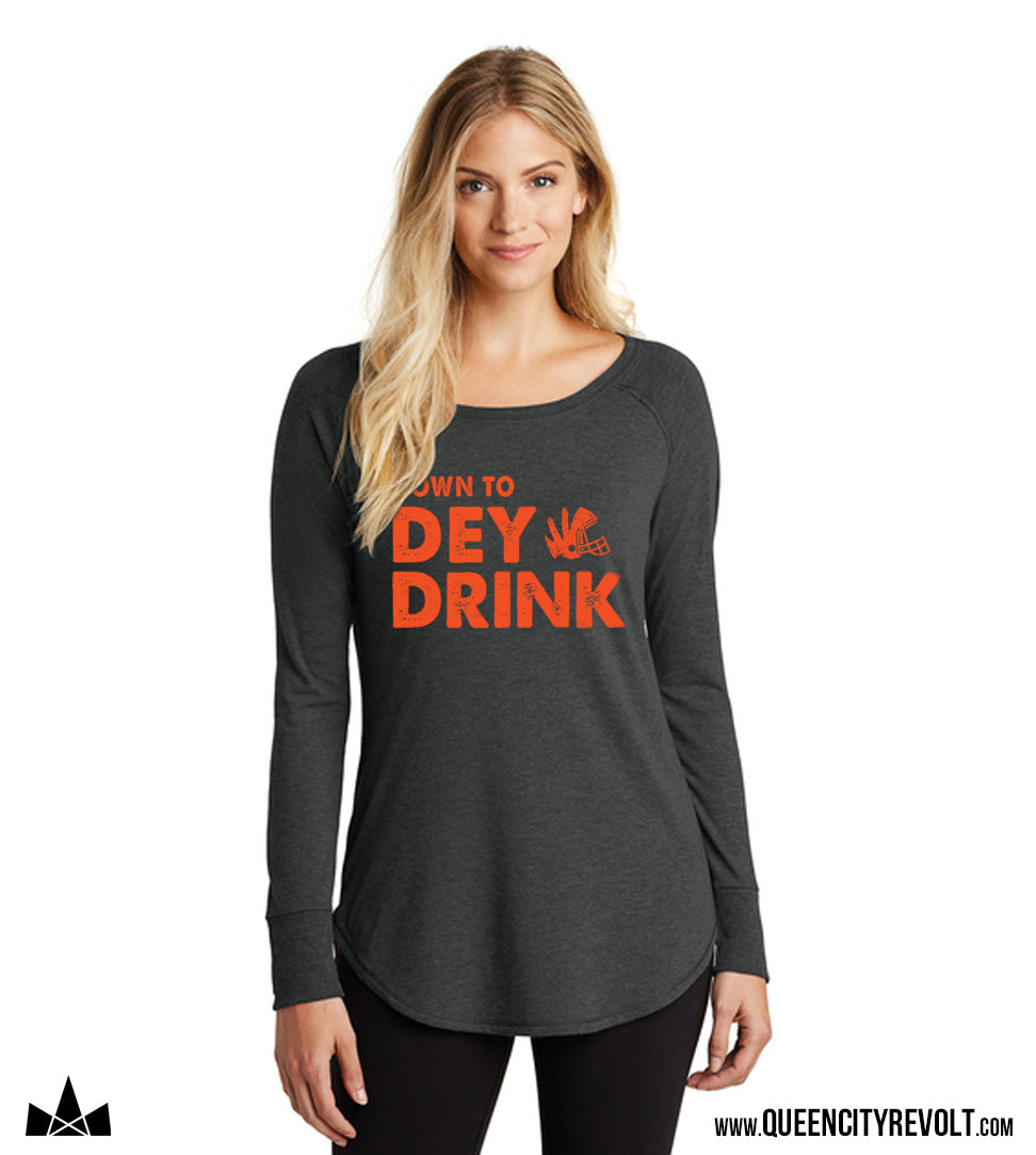 Cincinnati Football, Women's Down To Dey Drink Longsleeve Tee, Dark Grey