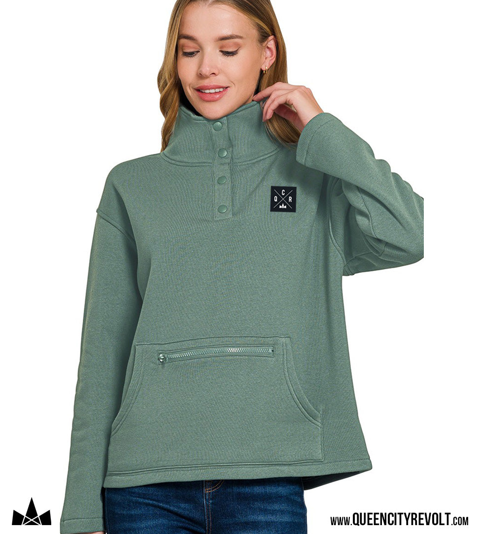 Women's Snap Front Sweatshirt, Ash Jade