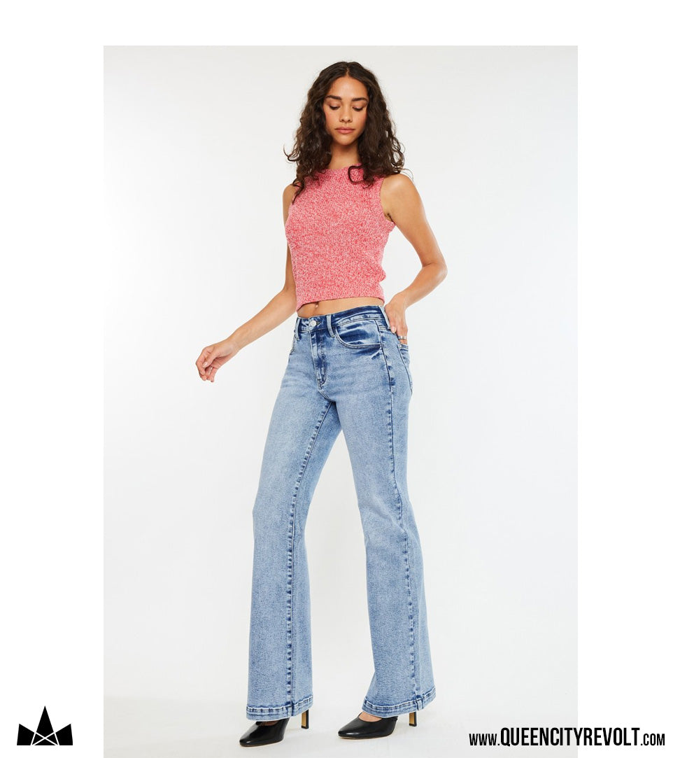 Women's High Rise Flare Jeans, Acid Wash