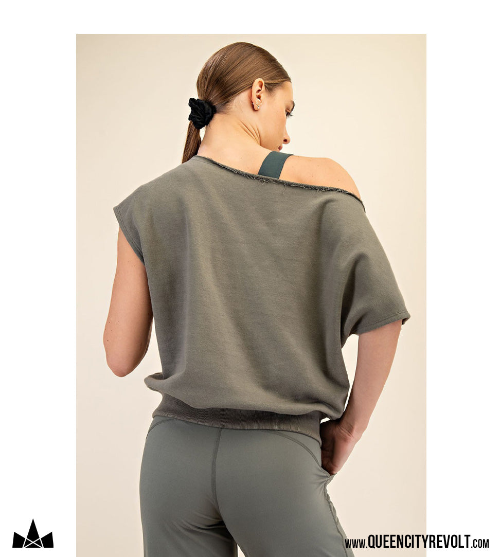 Women's Off-Shoulder Shirt, Olive