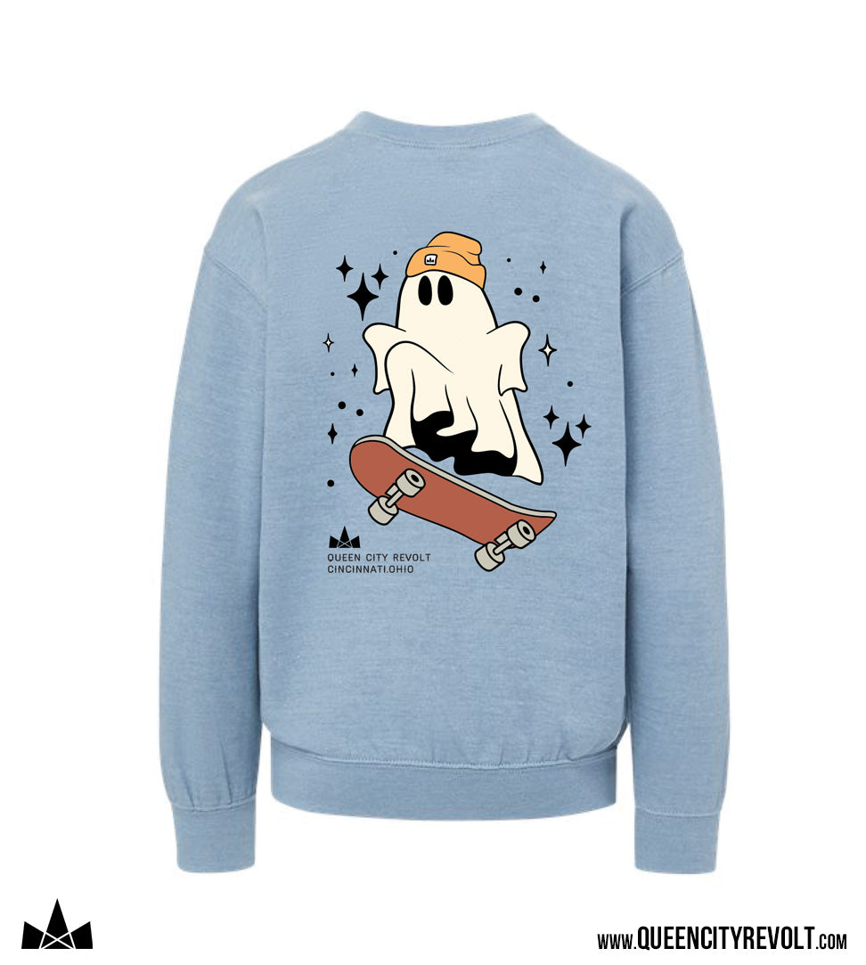 Youth Skateboard Ghost Crew Sweatshirt, Light Blue