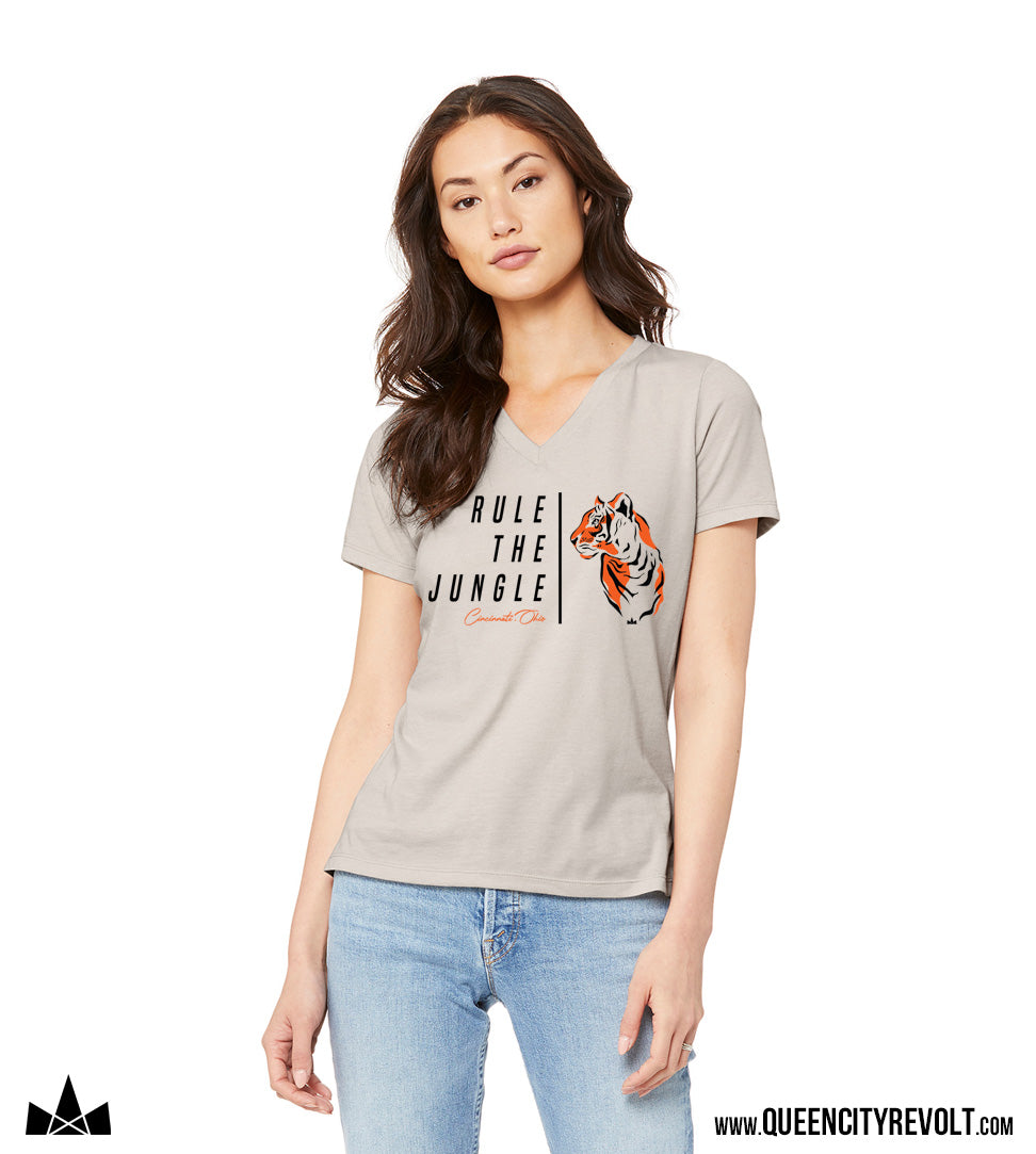 Cincinnati Football, Rule the Jungle Women's V-neck, Heather Dust