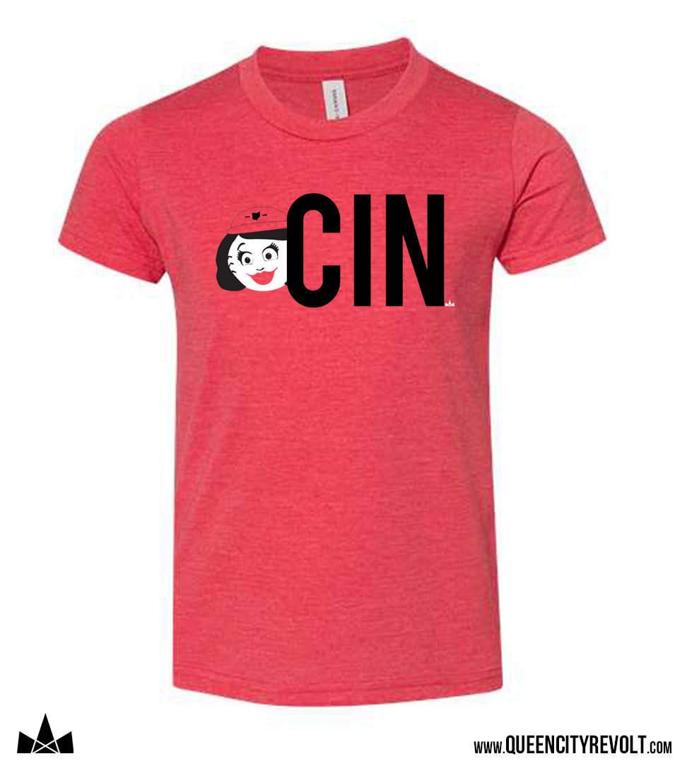 Youth Cincinnati Baseball Rosie T-Shirt, Heather Red