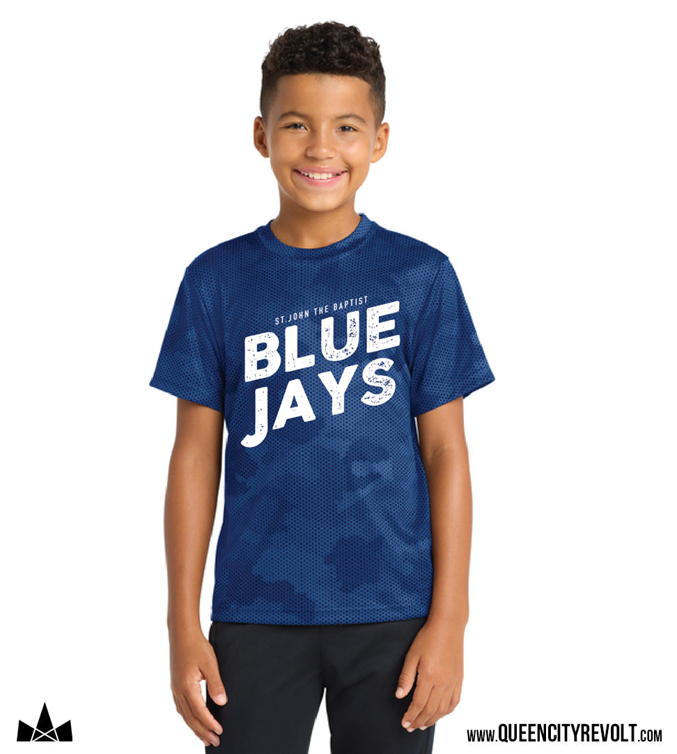 PRESALE Bluejays Youth Performance Camo Tshirt, Blue