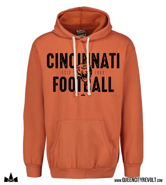 Cincinnati Football, Adult Hoodie, Vintage Orange