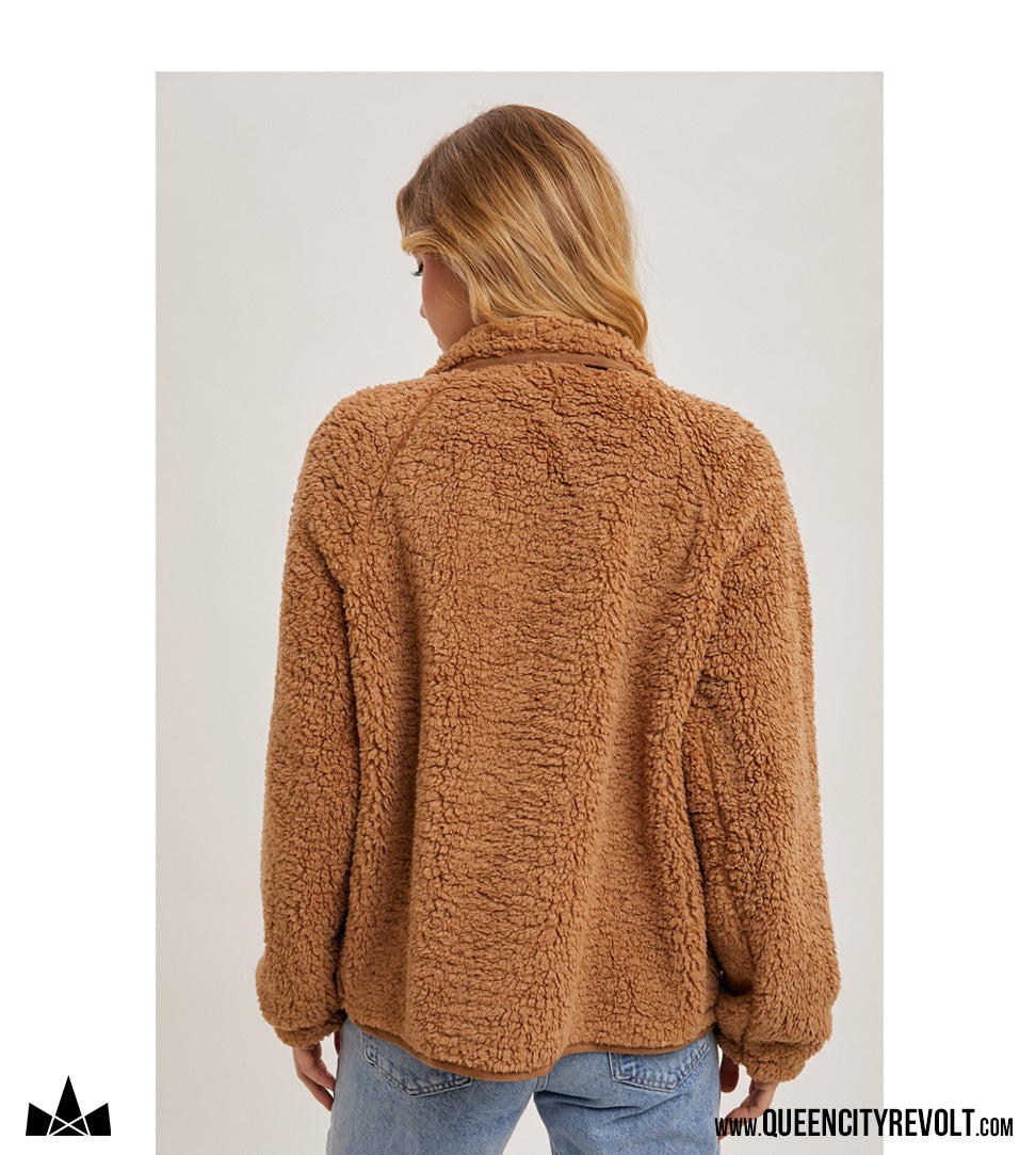 Women's Button Up Sherpa, Camel