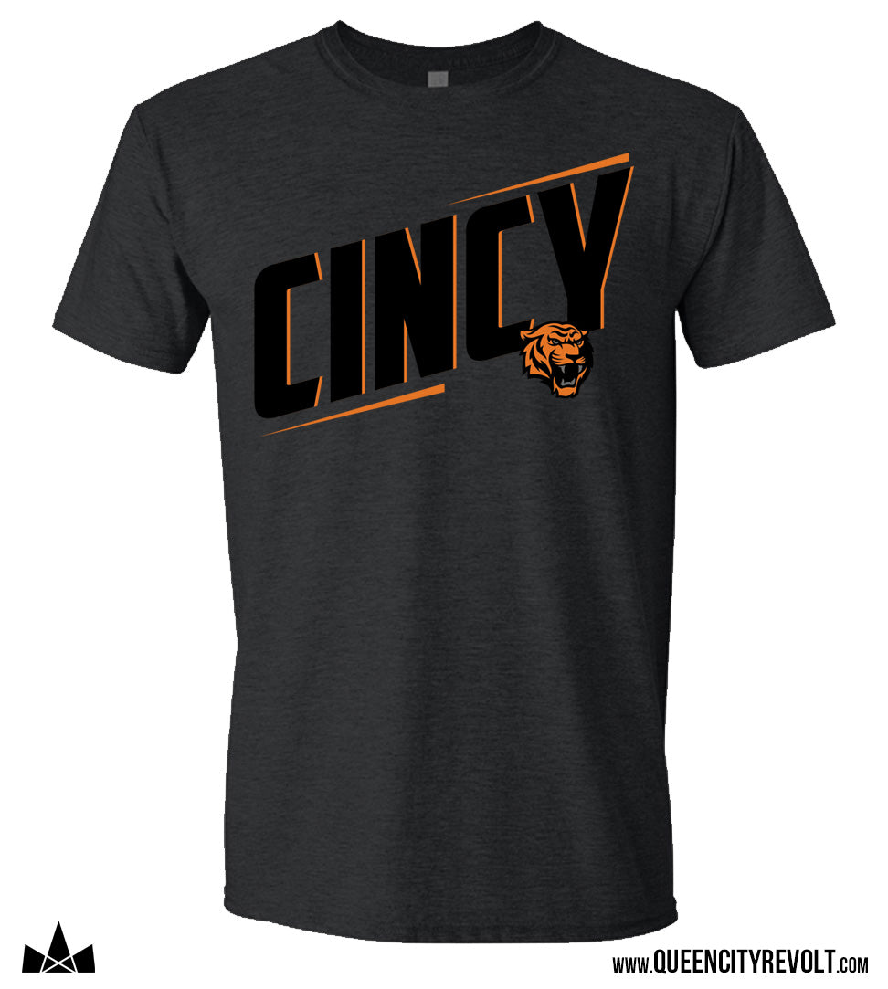 Cincinnati Football, Cincy Slant T-Shirt, Dark Grey