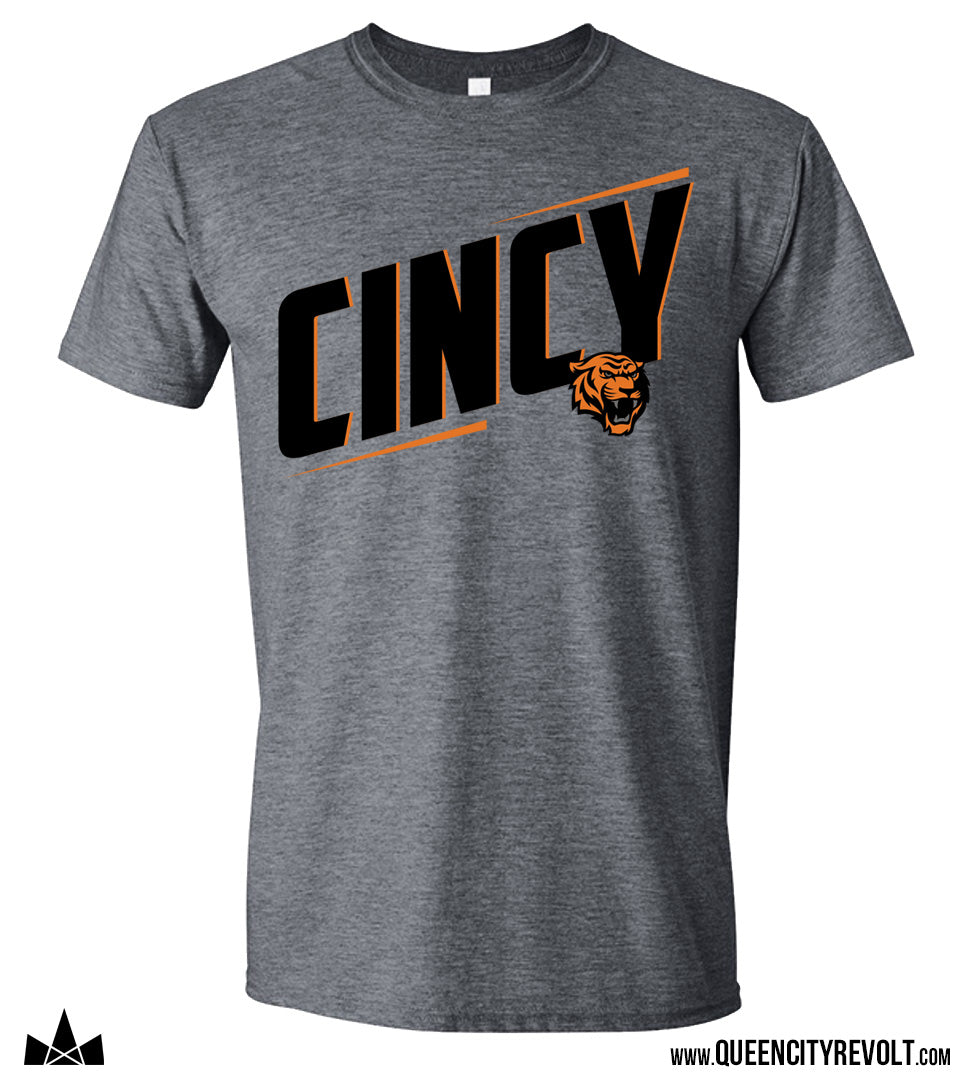 Cincinnati Football, Cincy Slant T-Shirt, Heather Grey