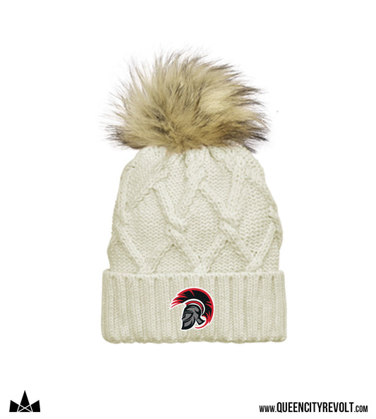 East Central Knit Pom Beanie, Ivory/Faux Fur