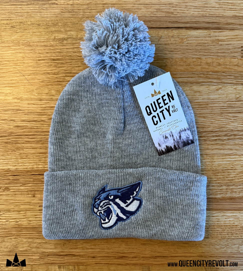 Franklin Co, Knit Cuff Pom Beanie, Light Grey