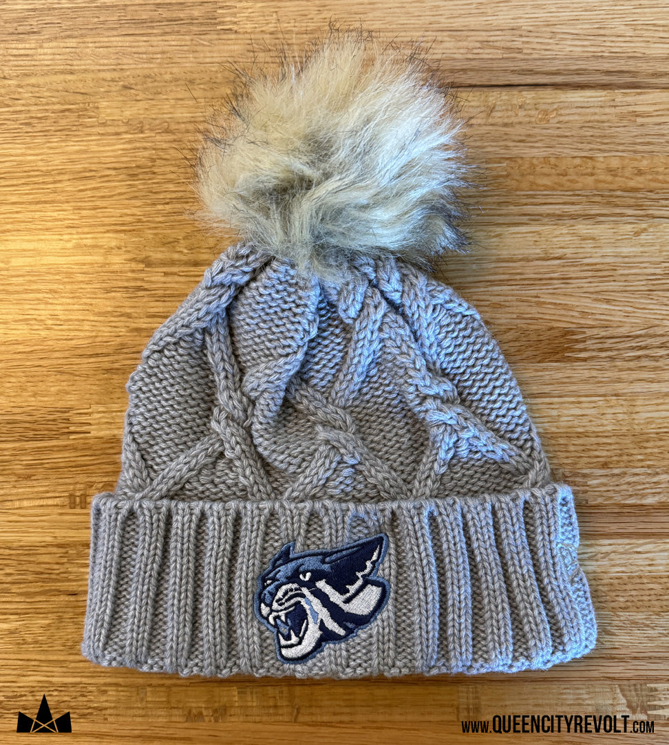 Franklin Co, Faux Fur Pom Knit Beanie, Grey