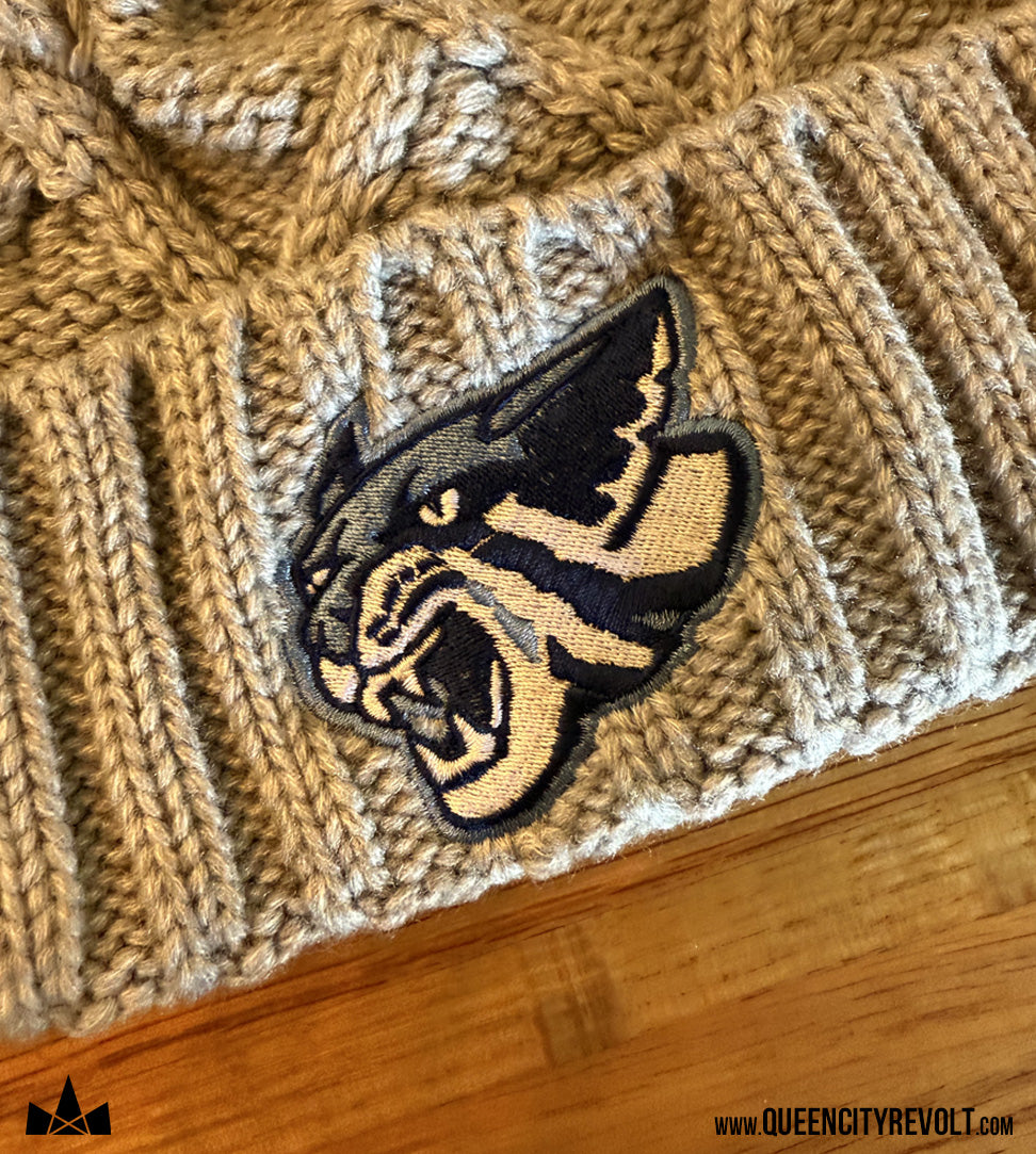 Franklin Co, Faux Fur Pom Knit Beanie, Grey