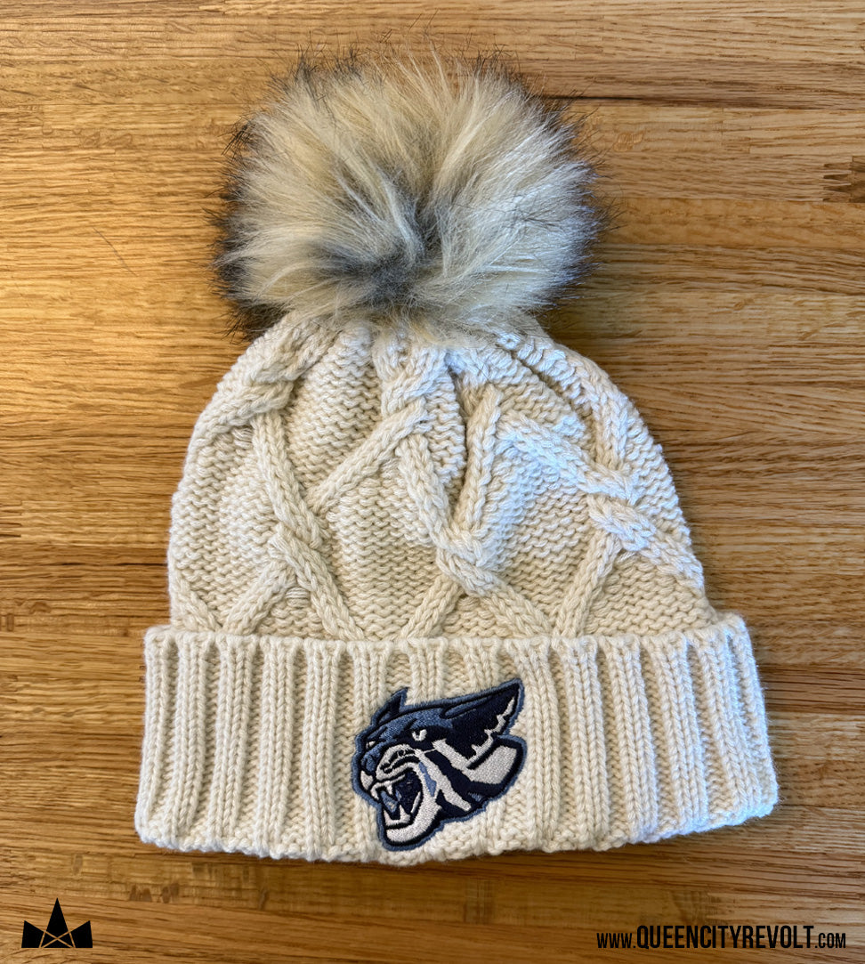 Franklin Co, Faux Fur Pom Knit Beanie, Ivory