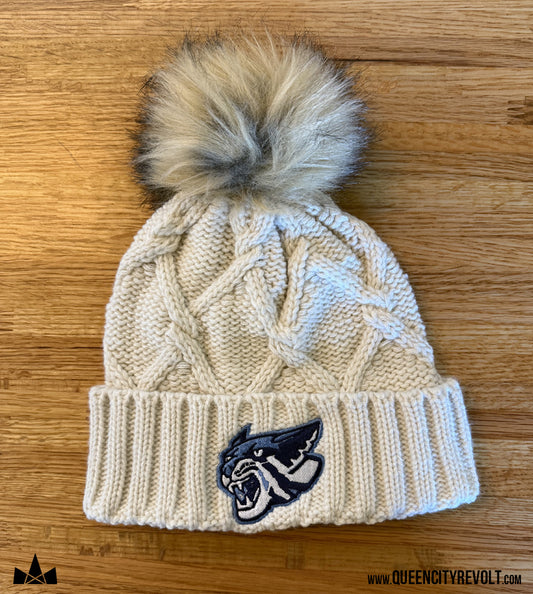 Franklin Co, Faux Fur Pom Knit Beanie, Ivory