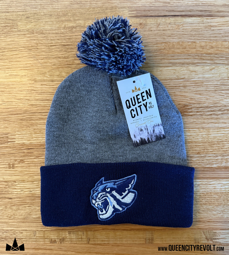 Franklin Co, Knit Cuff Pom Beanie, Navy/Grey