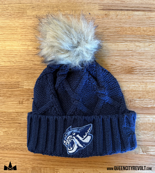 Franklin Co, Faux Fur Pom Knit Beanie, Navy