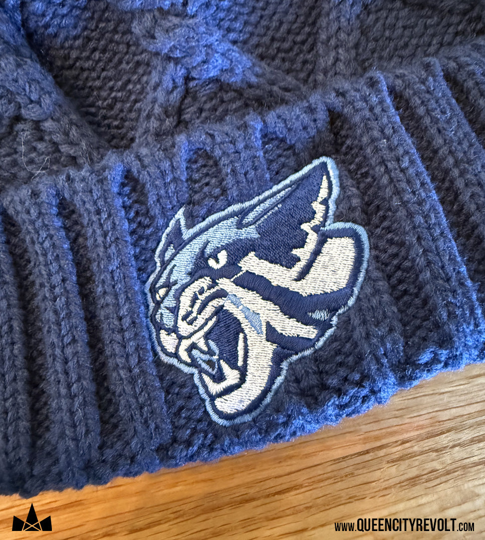 Franklin Co, Faux Fur Pom Knit Beanie, Navy