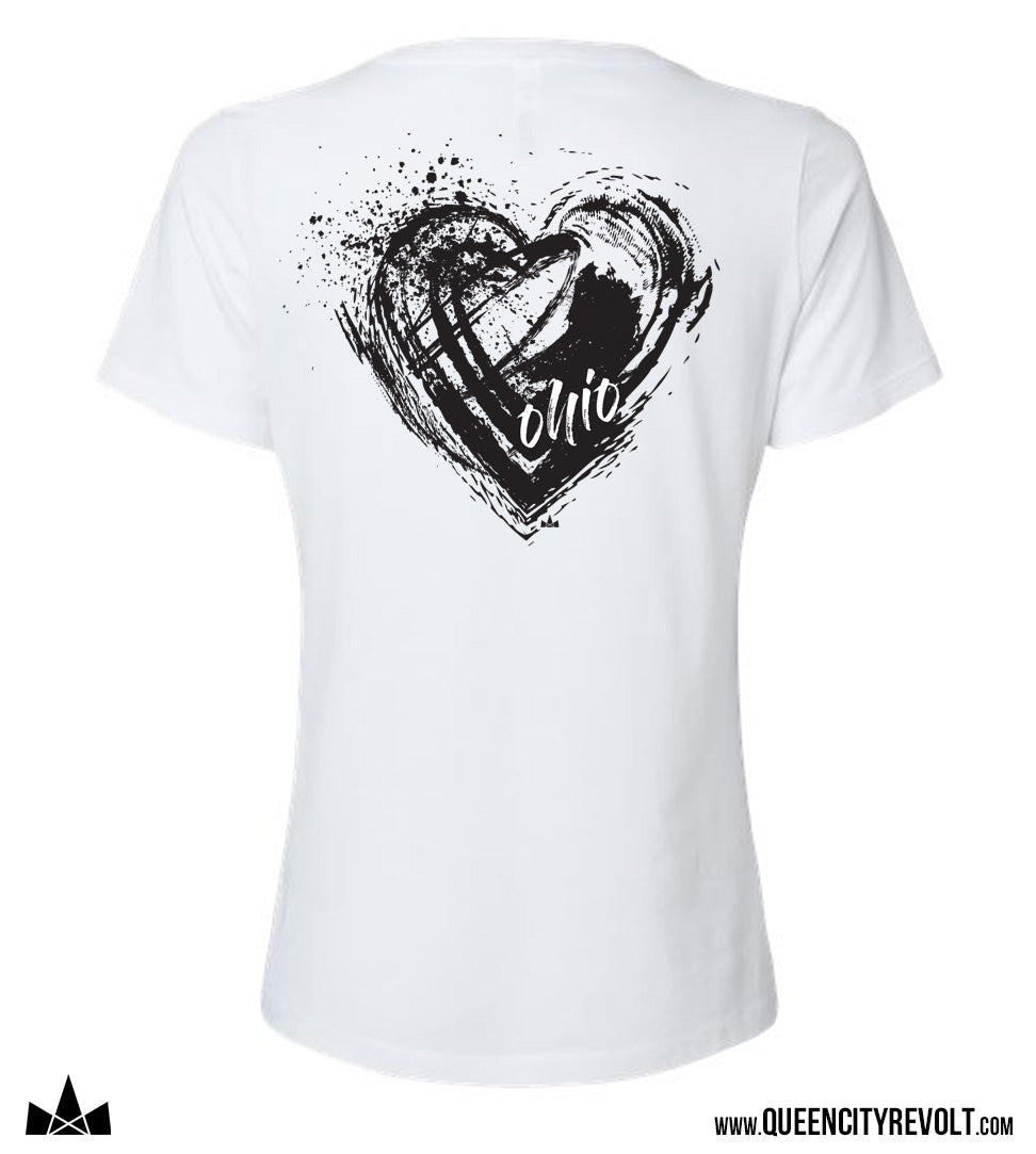 Ohio Heart Women's V-Neck T-Shirt, White