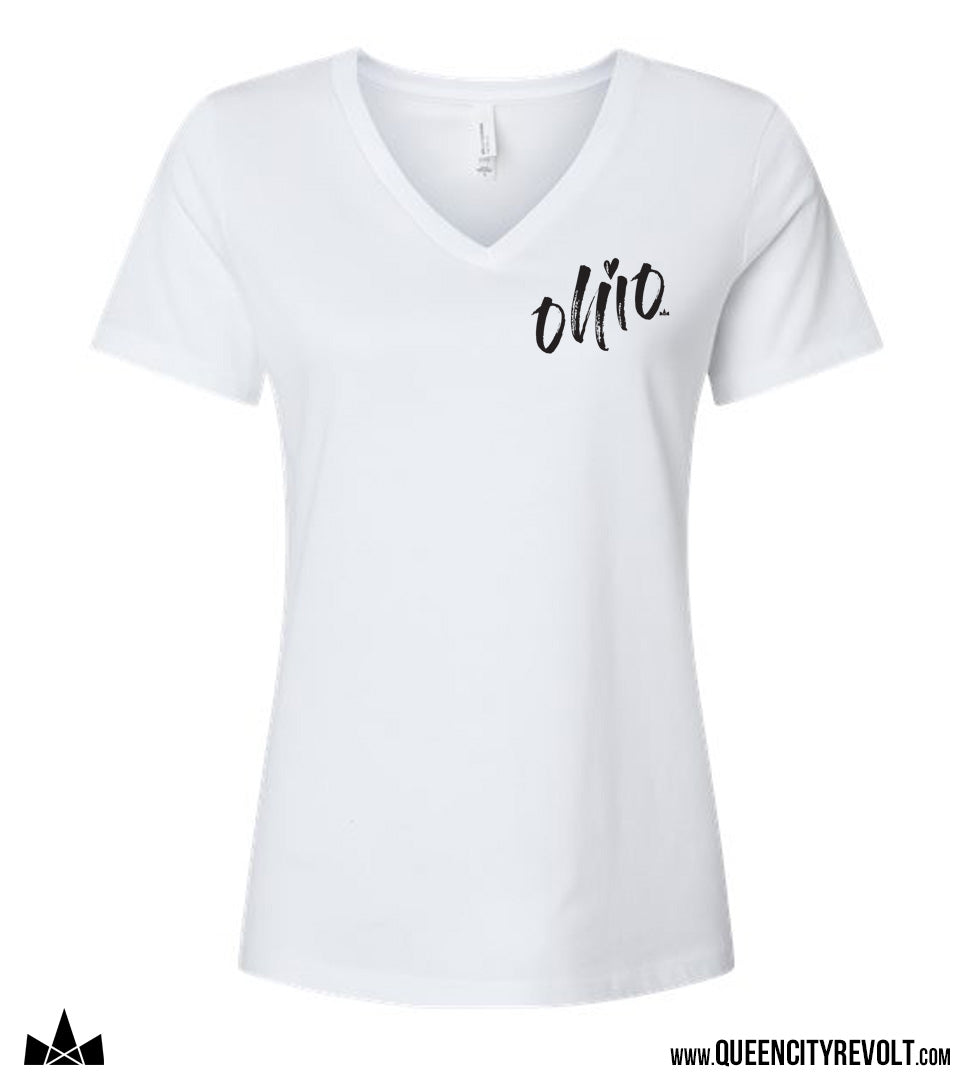 Ohio Heart Women's V-Neck T-Shirt, White