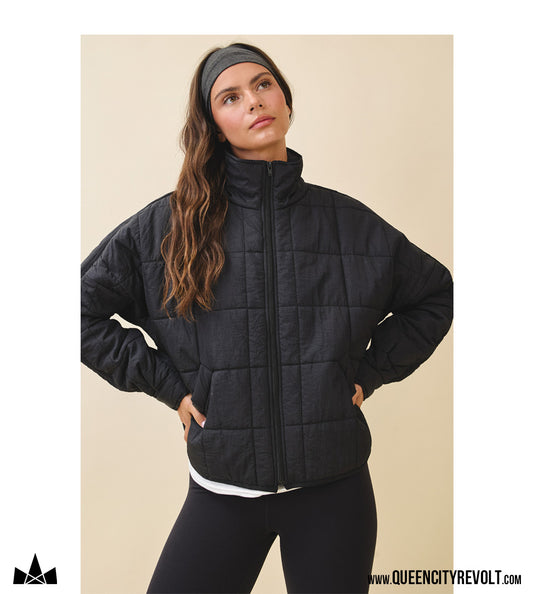 Boxy Puffer Jacket, Black