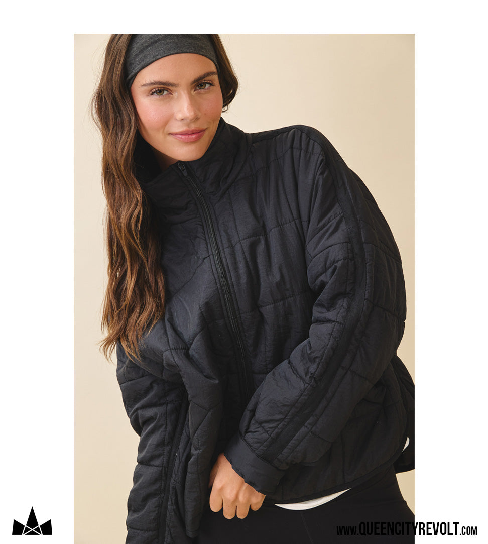 Boxy Puffer Jacket, Black