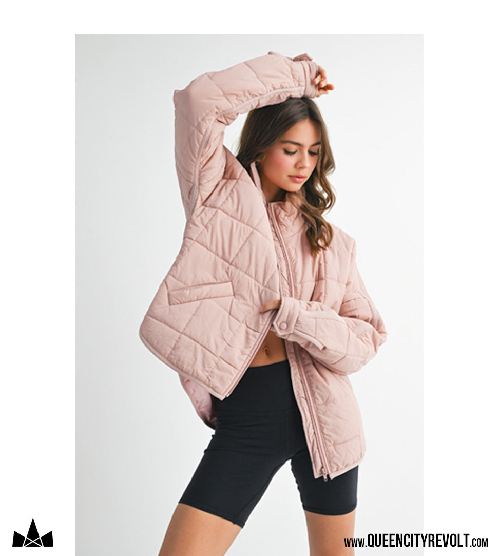 Boxy Puffer Jacket, Mauve